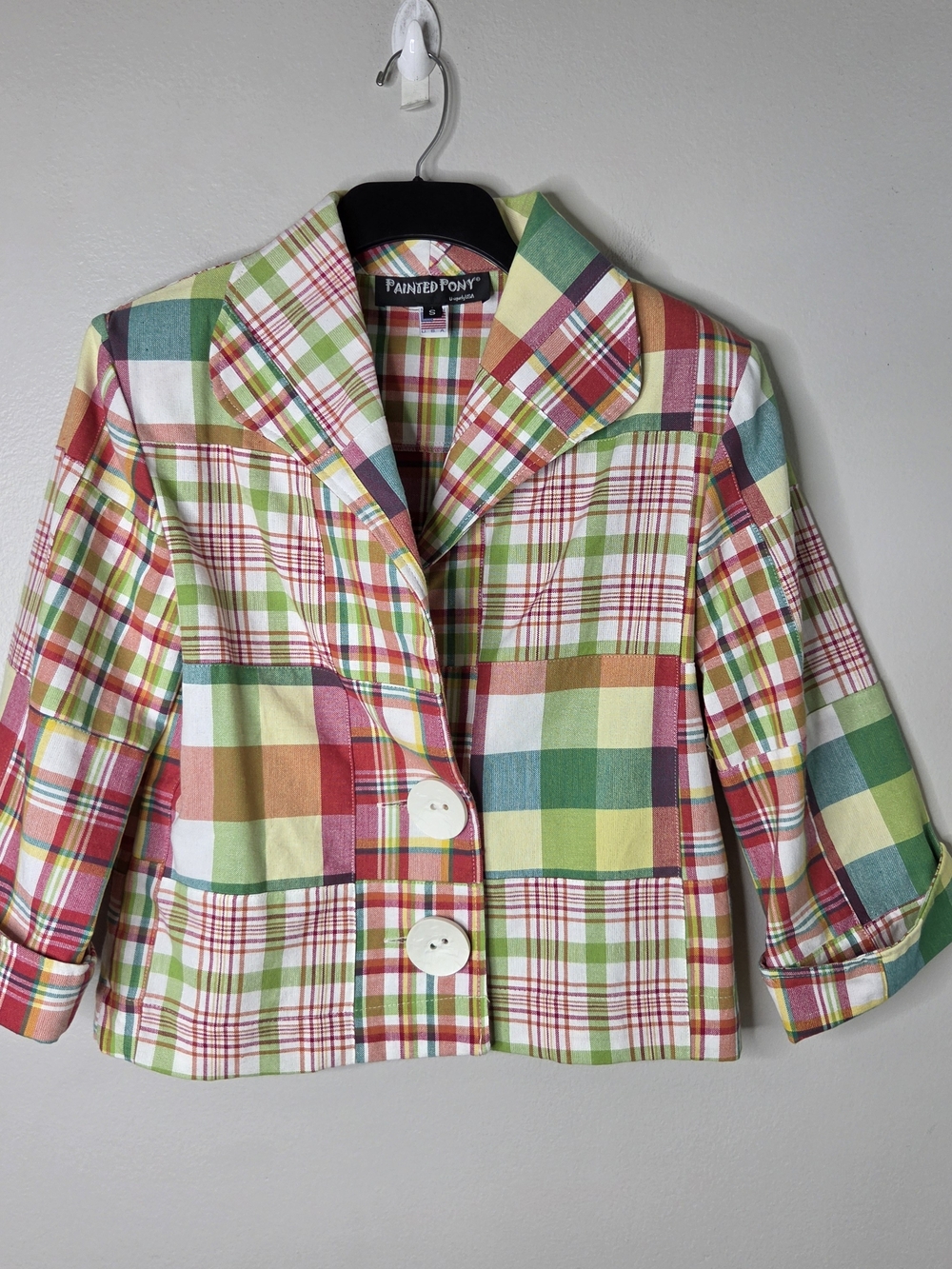 Vintage Painted Pony Madras Patchwork Plaid Blazer